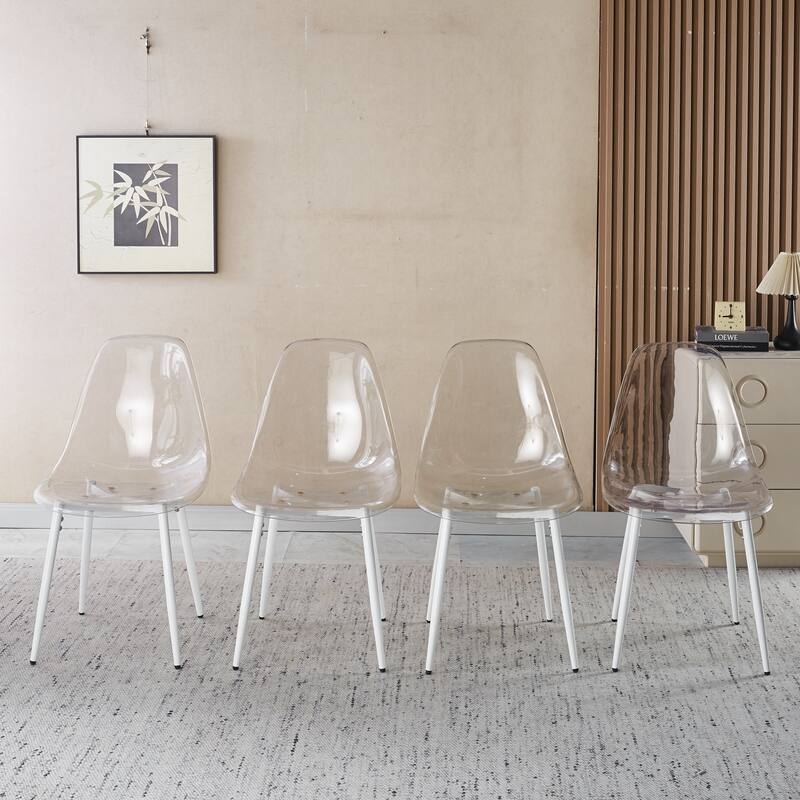 Transparent Shell Dining Chairs, Metal Legs Modern Design, Set of 4