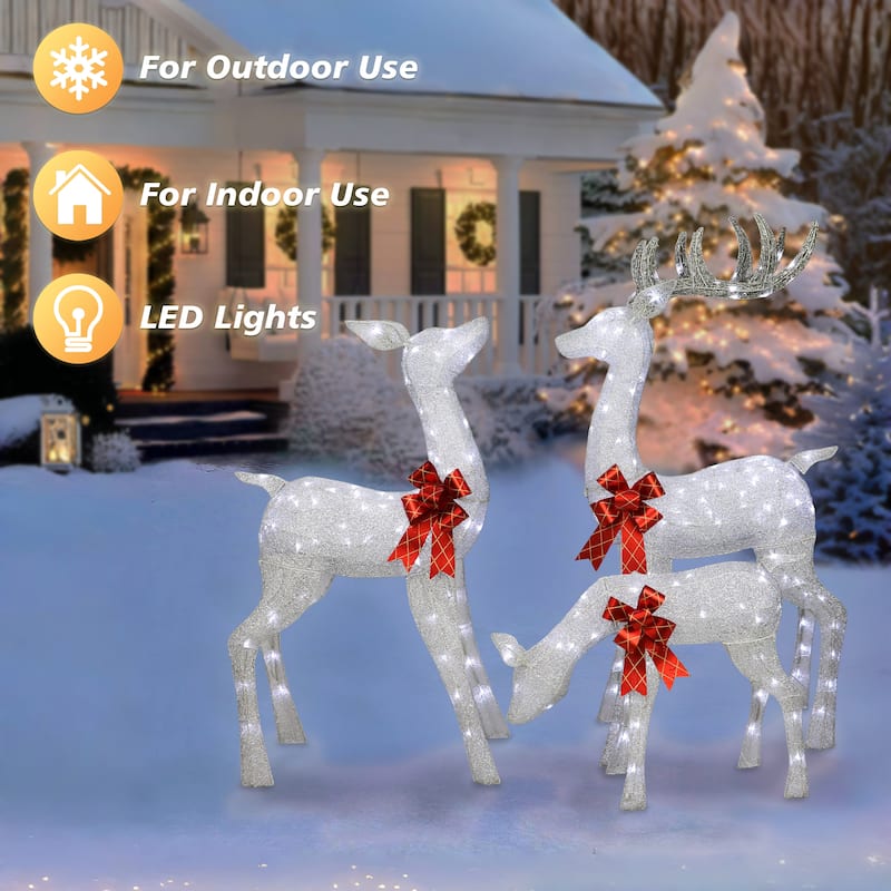 Puleo International Lighted Outdoor 3-Piece Deer Family - Silver