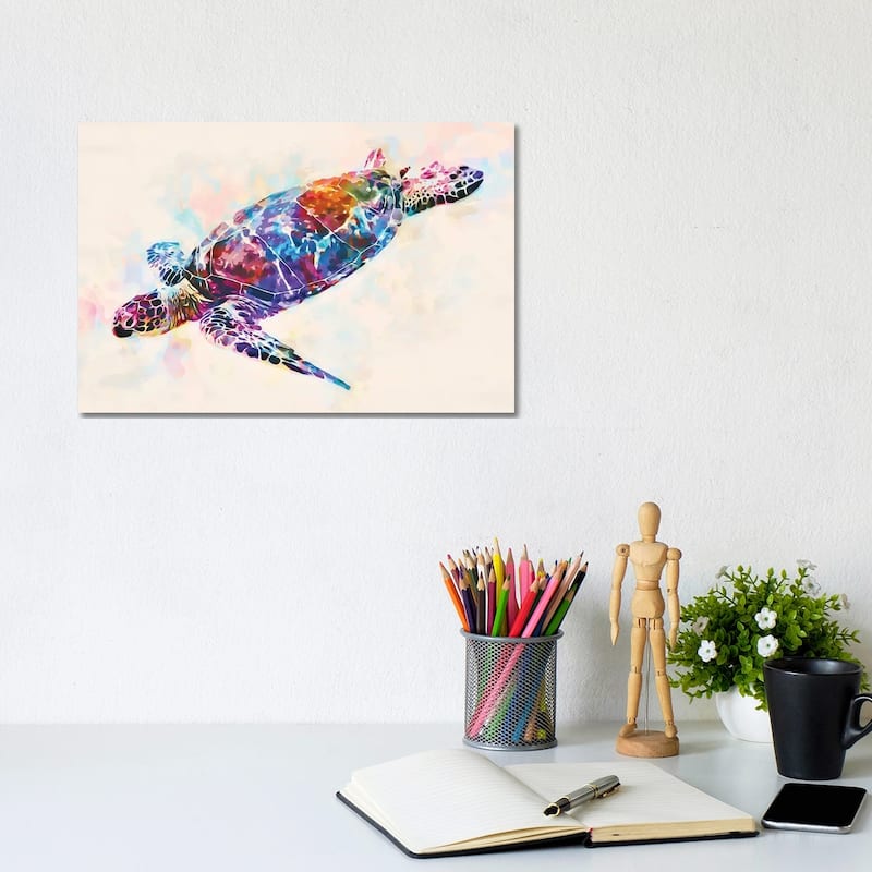 iCanvas "Watercolor Colorful Hawaiian Sea Turtle I" by Christine Zalewski Canvas Print - 8x12x0.75