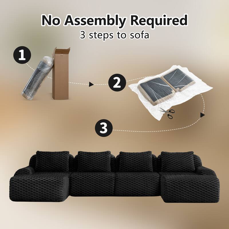 Oversized Modular Sectional Sofa with Movable Ottoman, 4 Seat Modern Flannelette Fabric Sofa Set Floor Armrests Sofa