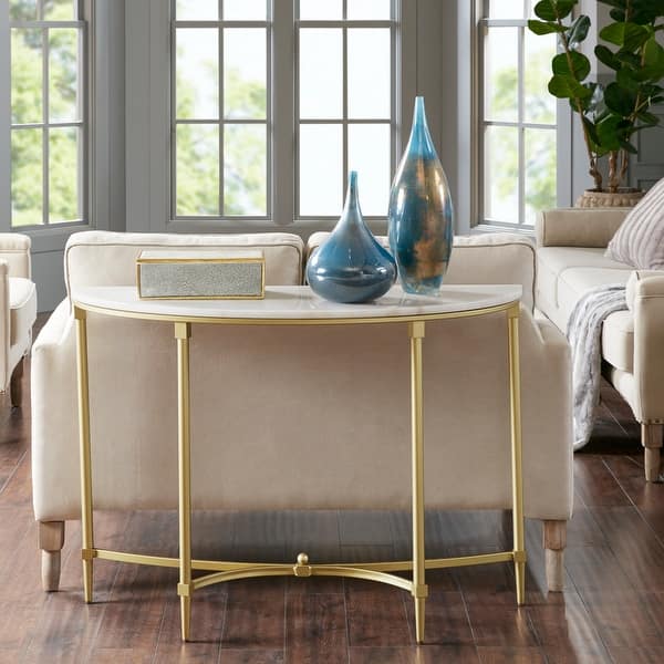 slide 2 of 11, Madison Park Signature Bordeaux White/Gold-tone Marble/Metal Console Table White - Marble