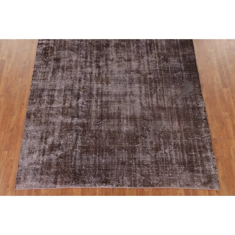 Distressed Brown Over-Dyed Anatolian Turkish Rug Handmade Wool Carpet - 7'2" x 9'10"
