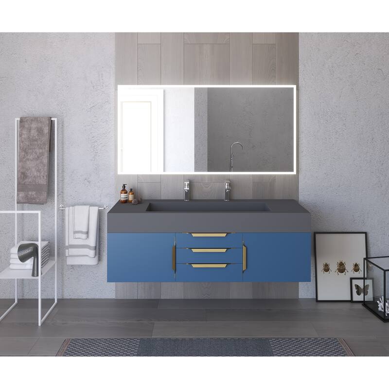 Nile 60" Wall Mounted Bathroom Vanity Set with Gray Solid Surface Top