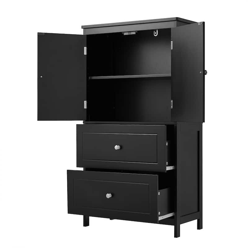 Roomfitters Bathroom Storage Cabinet with Two Doors and Drawers, Adjustable Shelf and Painted MDF Structure