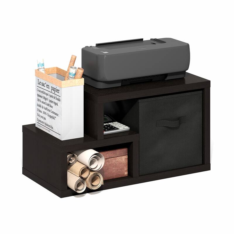 Furinno Viola Multipurpose Shelf with Storage Bin, Dark Oak/Black