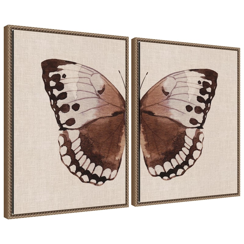 Kate and Laurel Sylvie Retro Butterfly Watercolor - 2 Piece Framed Canvas Art Set by The Creative Bunch Studio - 2 Piece 18x24 - Gold