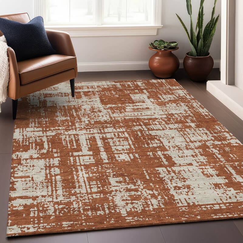 Machine Washable Indoor/ Outdoor Chantille Solid Abstract Rug