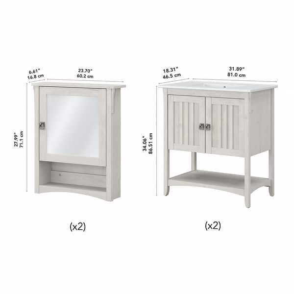 dimension image slide 0 of 2, Salinas 64W Double Vanity Set with Medicine Cabinets by Bush Furniture