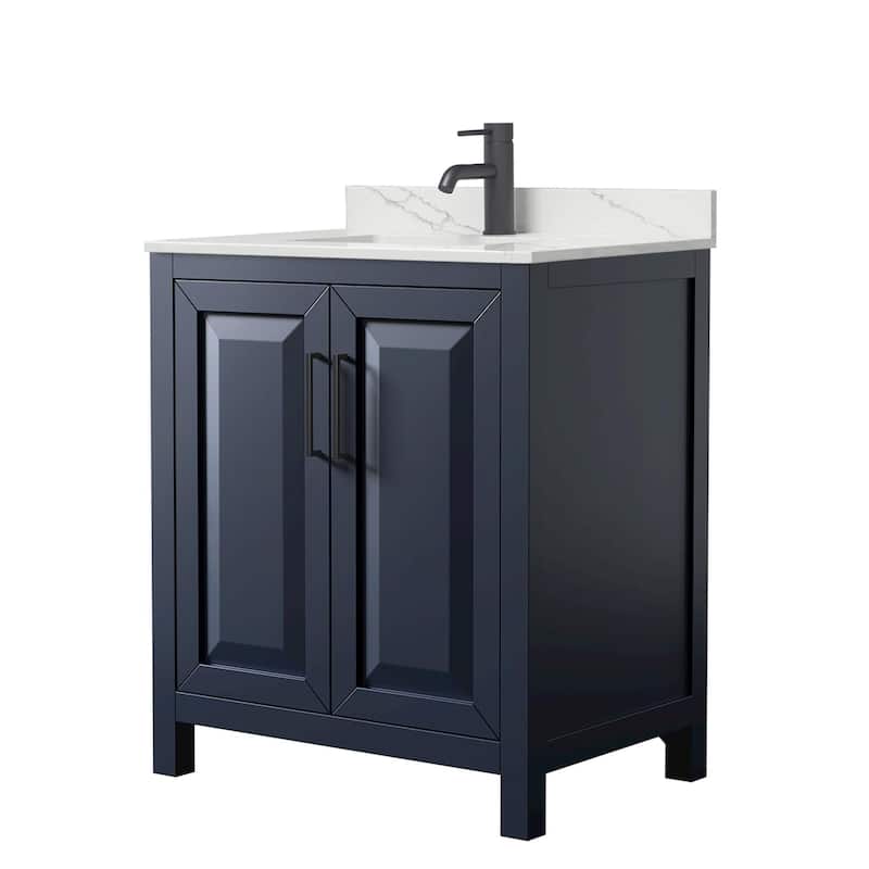 Daria 30-inch Single Vanity, Single Hole Quartz Top - Dark Blue, Black Trim, Giotto Quartz Top