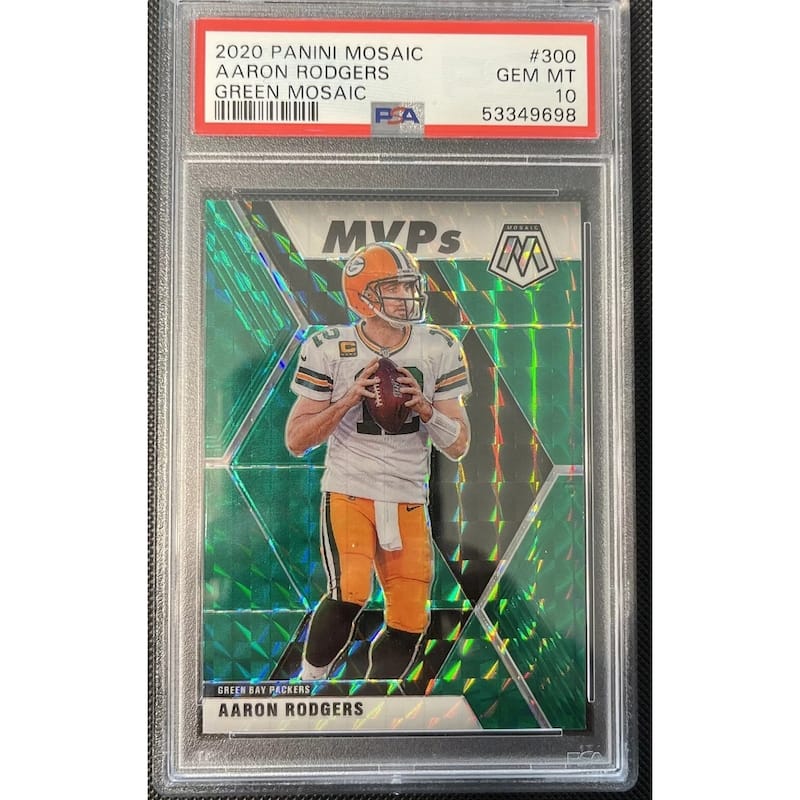 Aaron Rodgers 2020 Panini Mosaic Green Football Card #300 Graded PSA 10 - 8'6" x 11'6"