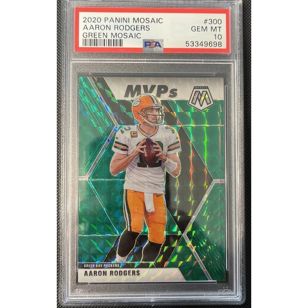 Aaron Rodgers 2020 Panini Mosaic Green Football Card #300 Graded PSA 10 - 8'6" x 11'6"