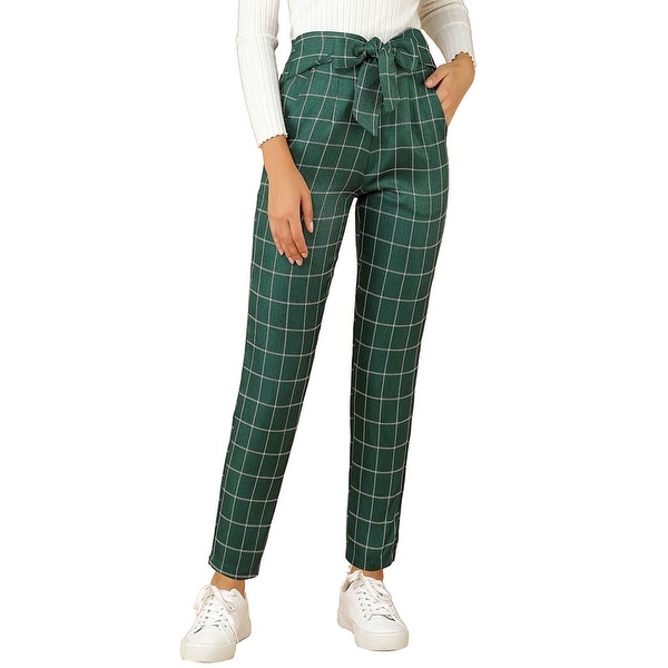 Green plaid high waisted pants Outlet