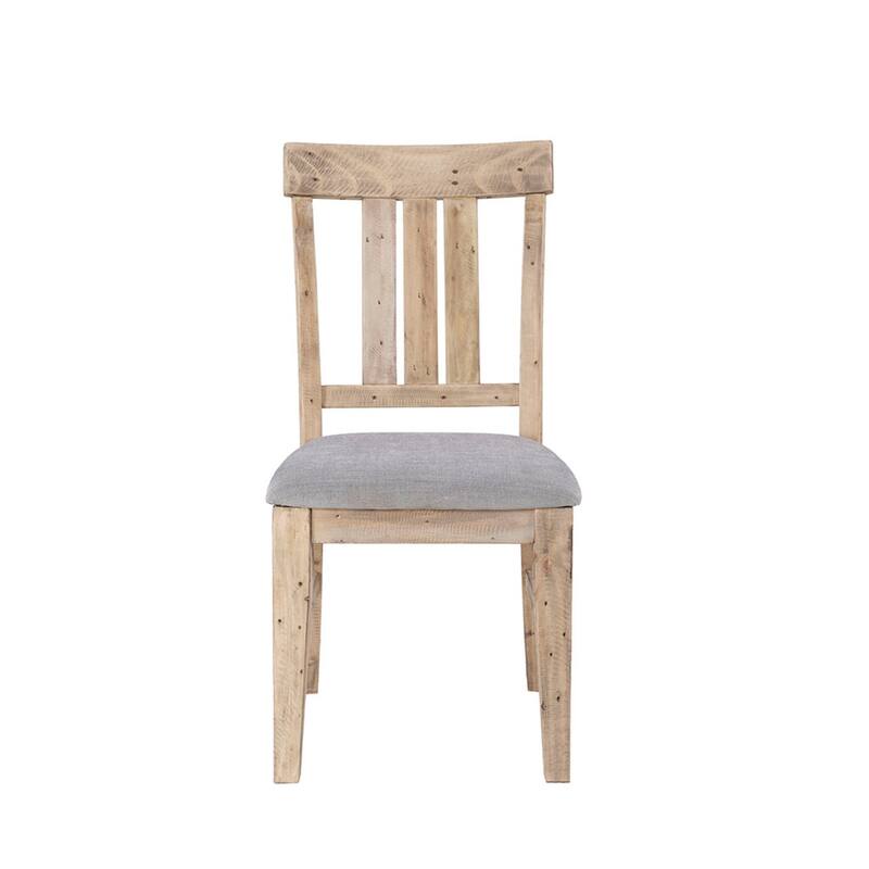 Roomfitters Dining Side Chair (Set of 2), Rustic Solid Pine Wood with Weathered Finish and Gray Upholstered Seat