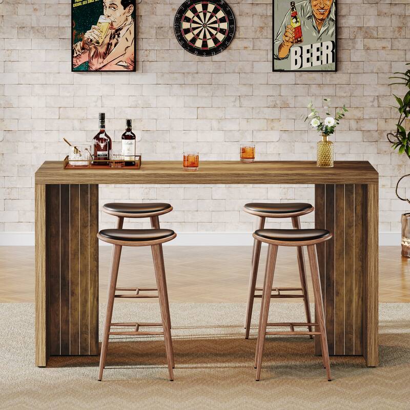 Home Bar Unit, 55.12-Inch Bar Table with Large Tabletop - 55.12" L x 19.69" W x 35.83" H
