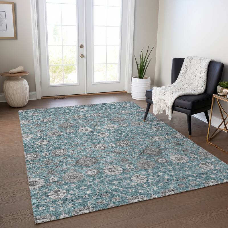 Machine Washable Indoor/ Outdoor Traditional Casual Chantille Rug - Teal - 2'6" x 3'10"