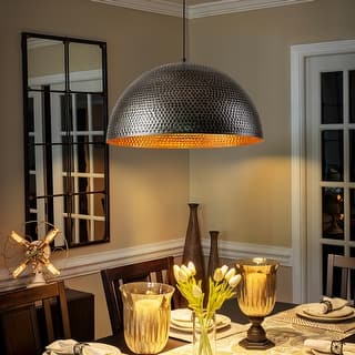 1-Light Industrial Farmhouse Oversized Pendant Gold Leaf Hammered Semi-Sphere Dome Pendant Light for Kitchen Island