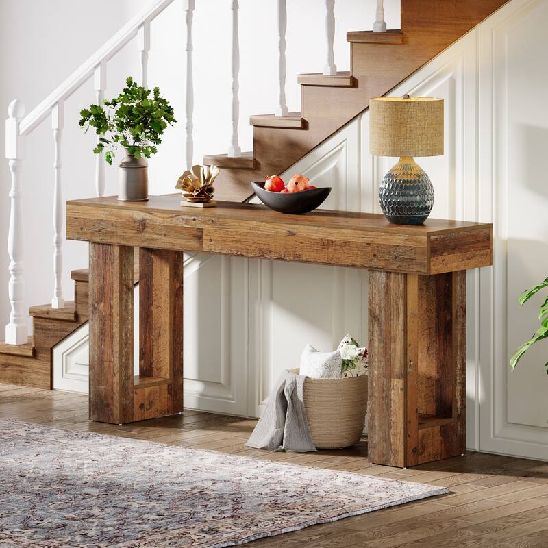 Farmhouse Console Table, 63-Inch Long Narrow Sofa Table Behind The Couch