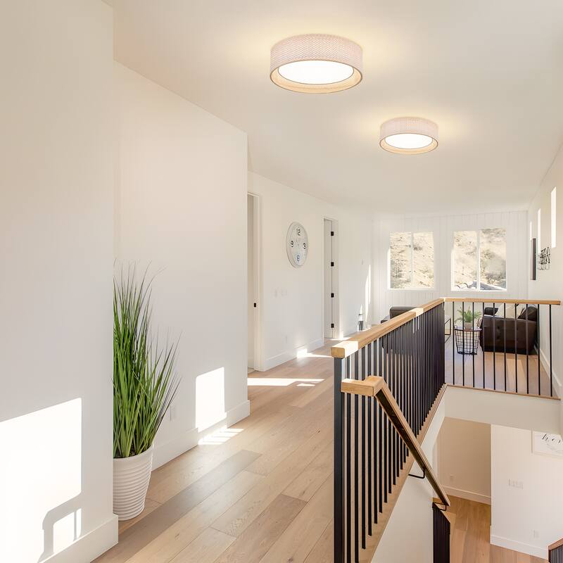 Hand-Woven Rattan Drum Flush Mount Ceiling Light