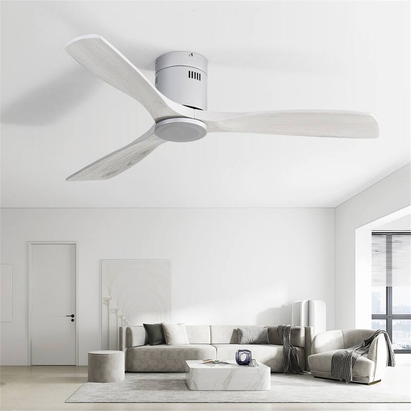 52" Flush Mount Ceiling Fan without Light,Reversible DC Motor,Wood Blades,Silver and Grey - 52