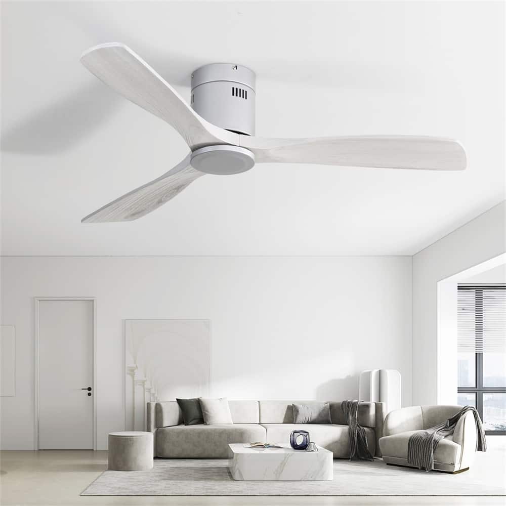 52" Flush Mount Ceiling Fan without Light,Reversible DC Motor,Wood Blades,Silver and Grey - 52