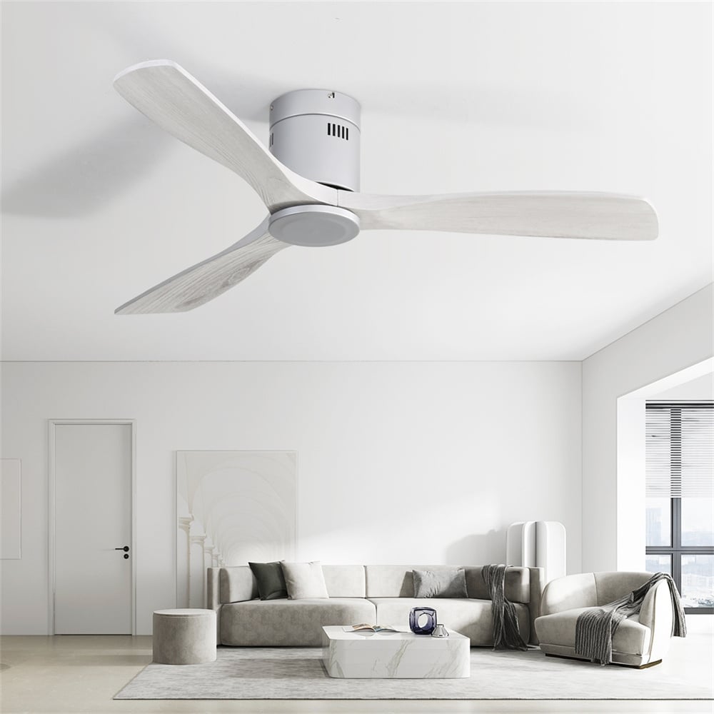 52" Flush Mount Ceiling Fan without Light,Reversible DC Motor,Wood Blades,Silver and Grey - 52