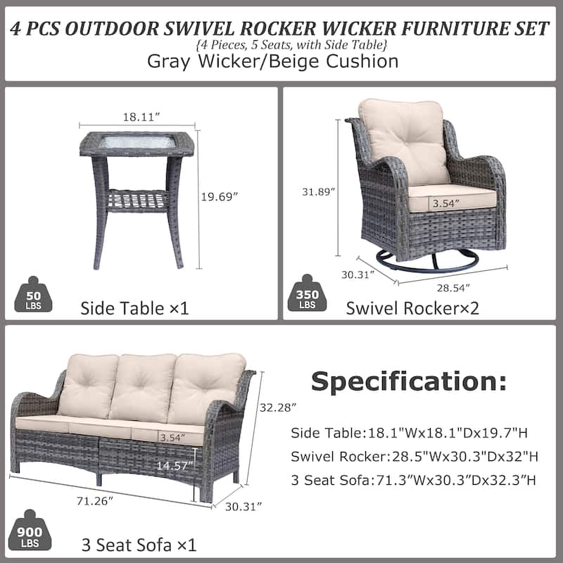 Outdoor Patio Furniture Set-Wicker Patio Conversation Swivel Chair Set