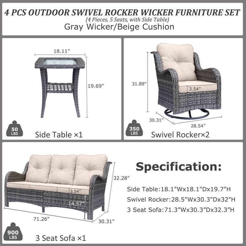 Wicker Patio Furniture Set-Patio Conversation Sets with Swivel Chairs