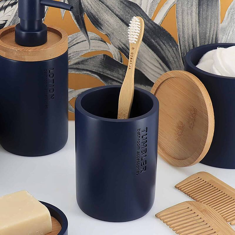 Modern Bathroom Tumbler, Minimalist Design Toothbrush Holder, Versatile Home Organizer - Navy Blue