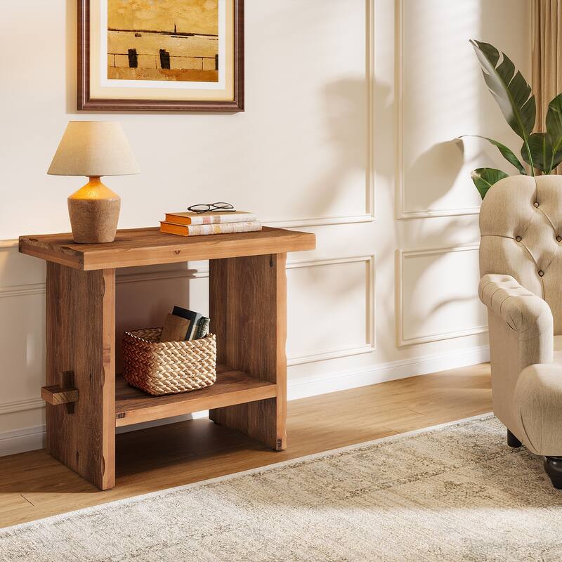 Solid Wood Farmhouse Nightstand with Storage