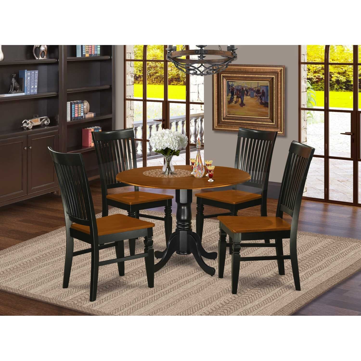 Kitchen Table Set 5 Piece - Round Dining Table & Chairs - Rustic Design - Black Cherry Finish - 42 Inch