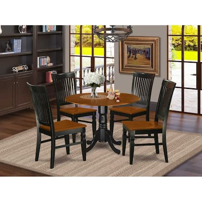 Kitchen Table Set 5 Piece - Round Dining Table & Chairs - Rustic Design - Black Cherry Finish - 42 Inch