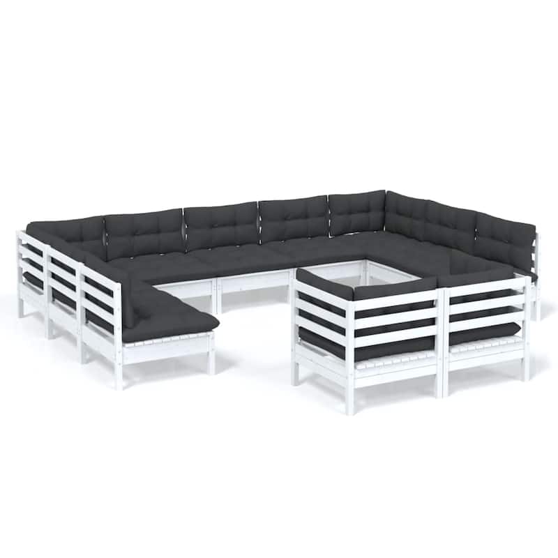 vidaXL Solid Pinewood Patio Lounge Set 11 Piece with Cushions Multi Colors - 25" x 25" x 24.6"