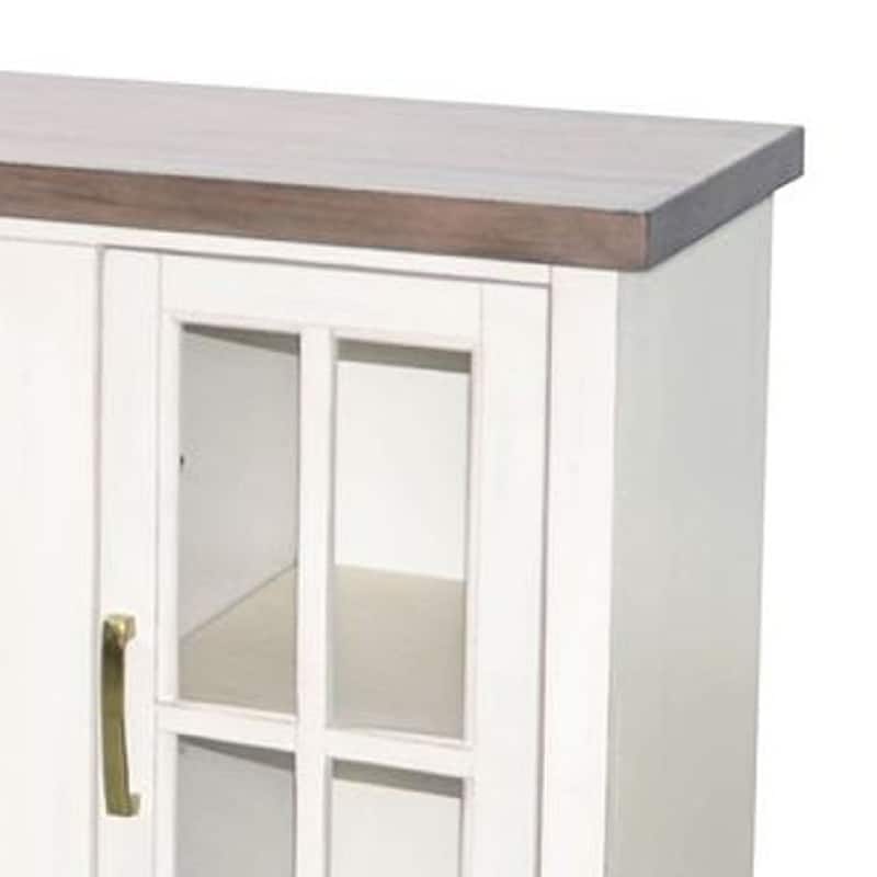 Gery TV Media Console w Log Fireplace, 76 Inch, 2 Cabinets, White