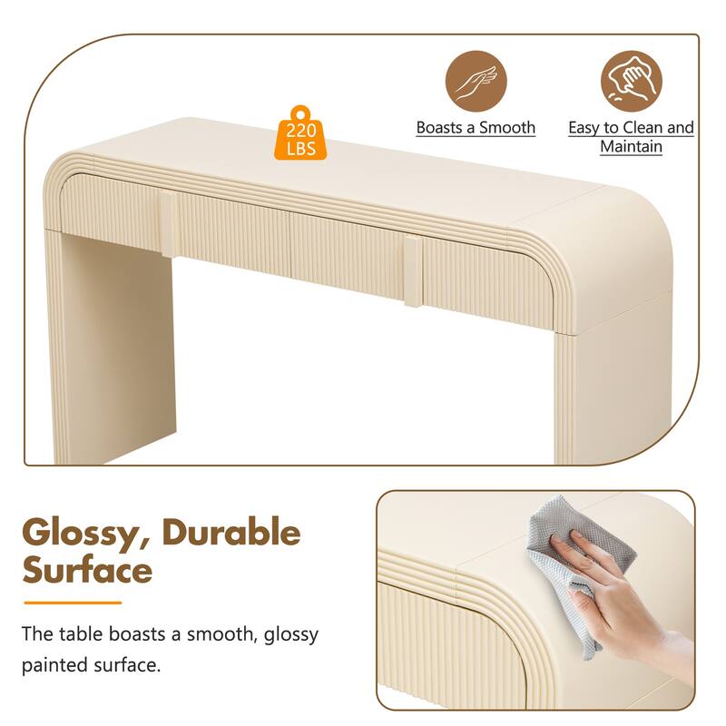 Modern Console Table with 2 Storage Drawers, Fluted Entryway Table with Rounded Silhouette for Hallway Living Room