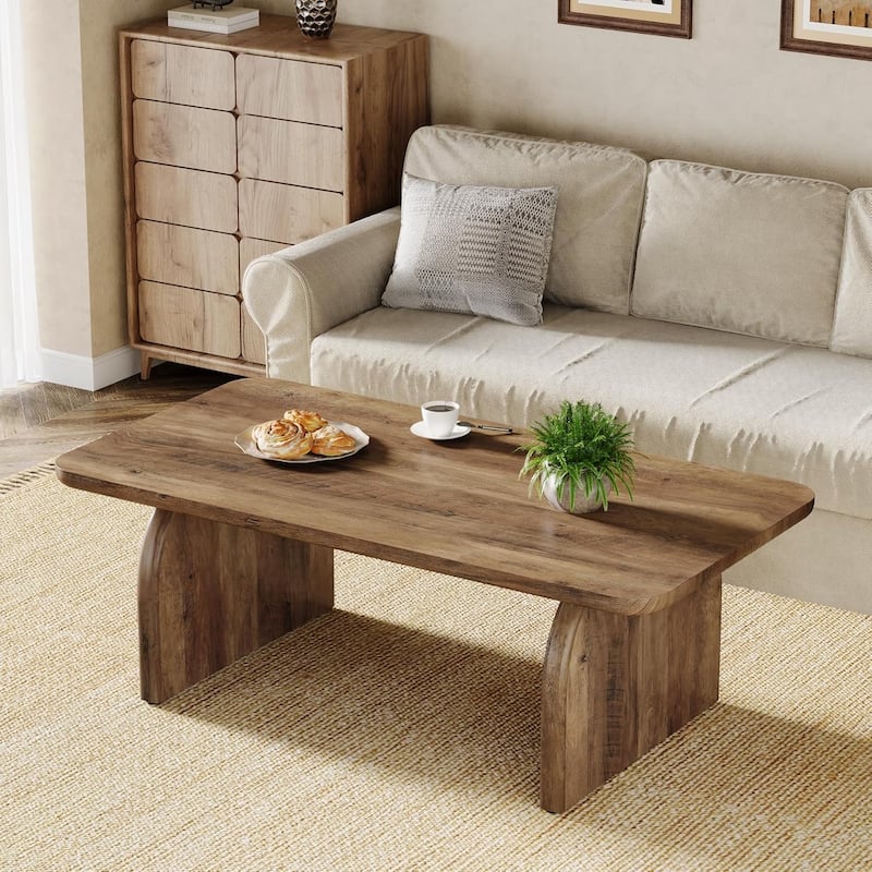 47 Inches Brown Wood Coffee Table, Farmhouse Living Room Table