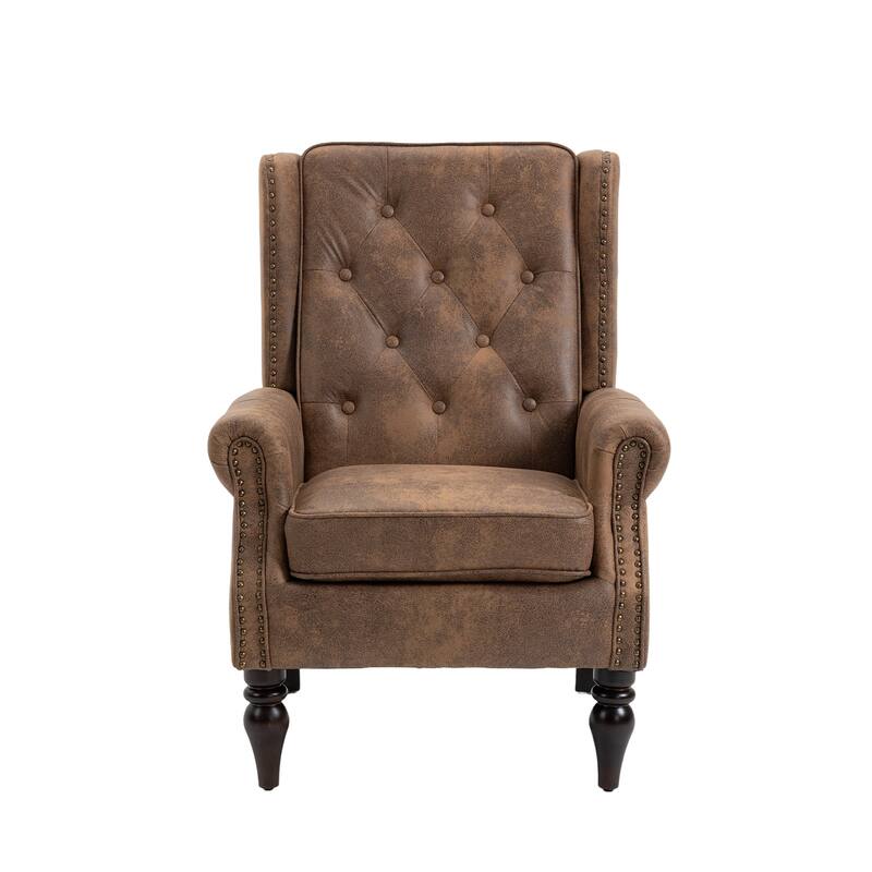 Coffee 29.33" High Back Upholstered Arm Chair with Nailheads