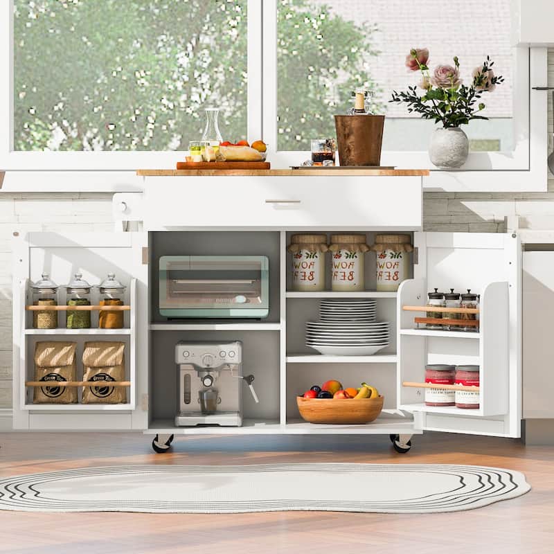 Gren MDF Rolling Kitchen Island with Internal Storage Rack(39-in x26-in x34-in)