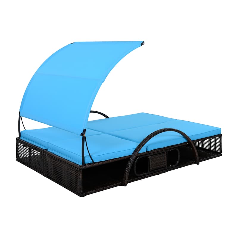 Outdoor Steel Frame Sun Lounger with Adjustable Backrest,Patio Double Sunbed