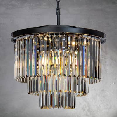 CraftHome Modern Tier Fringe Crystal Chandelier in Black