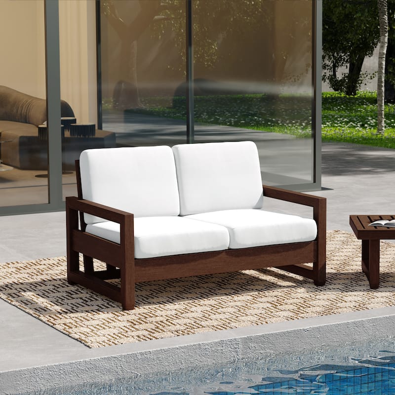 Patio Teak Wood Outdoor Loveseat with Cushion