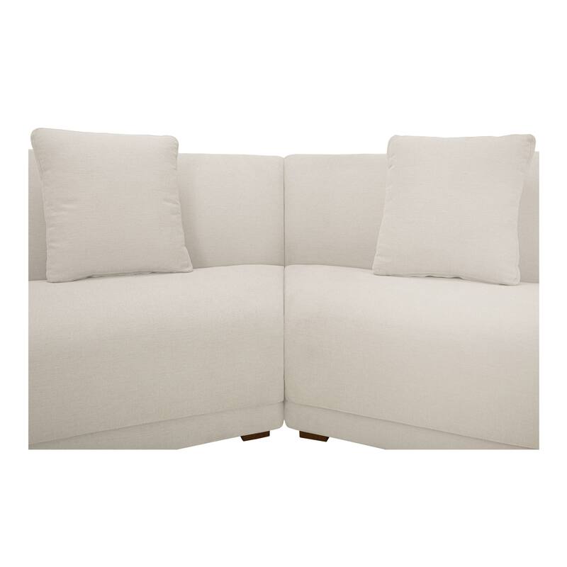 NADAAL STUDIOS Solace 3 Piece Modular Sectional with Slipper Chair, Sloped Arms, Plinth Base, Four Toss Cushions, White