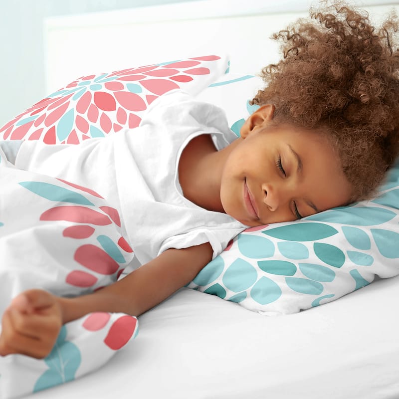 Sweet Jojo Designs Emma Girl Twin 2-piece Comforter Set - Coral and Turquoise Blue Floral Flower Blossom Shabby Chic Elegant