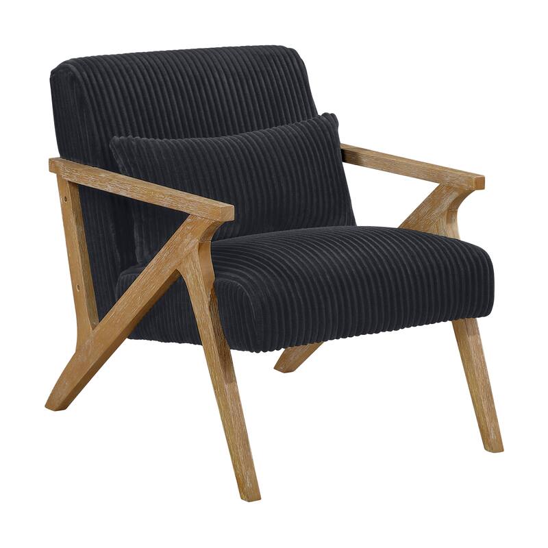 Bennett 27" Corduroy Accent Chair with Wood Frame & Matching Pillow - Black