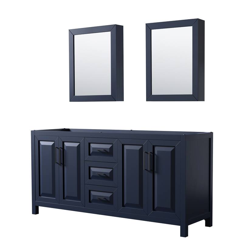 Wyndham Collection Daria 71" Double Free Standing Vanity Cabinet - - Dark Blue / Matte Black Hardware