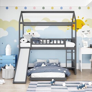 Twin Over Twin House Bunk Bed with Slide and Ladder - Bed Bath & Beyond ...