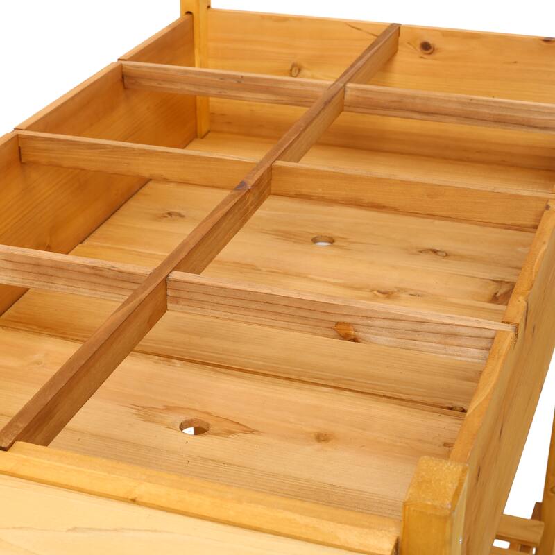 Country Rustic Style Garden Bed with Foldable Side Table and Storage Shelf, for Herb Vegetables Flowers Outdoor Gardening