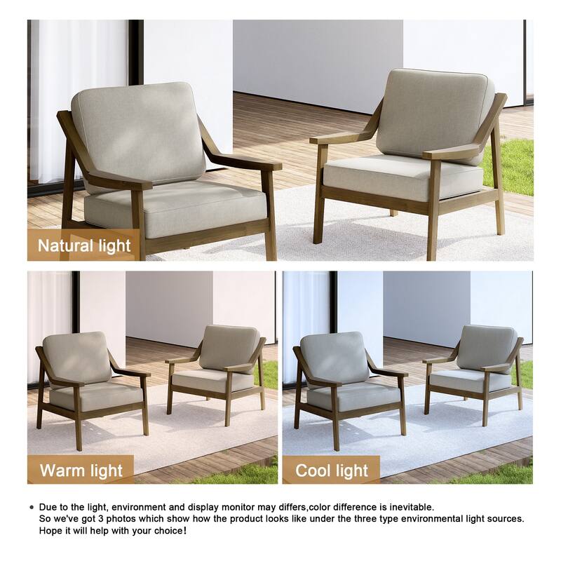 Set of 2 Outdoor Teak Wood Patio Chair with Cushion