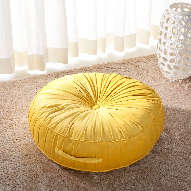 SAFAVIEH Radoica Tufted Velvet 18-inch Round Floor Pillow - Mustard - 12Wx12L