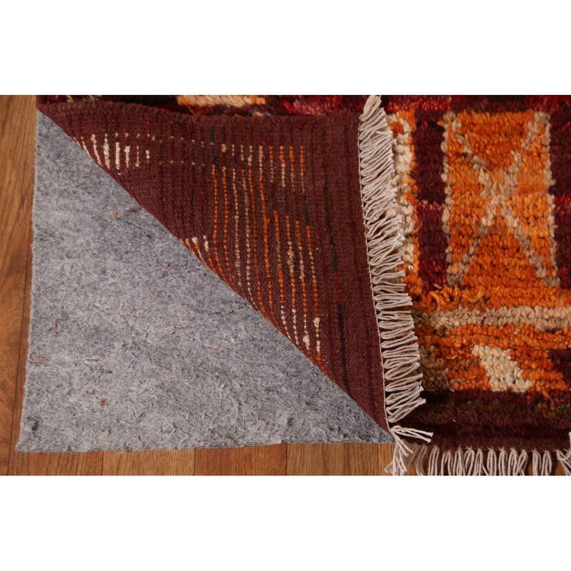 Hand Knotted Oriental 100% Wool Carpet Modern Tribal Red Moroccan Area Rug - 9' 10'' X 7' 0''