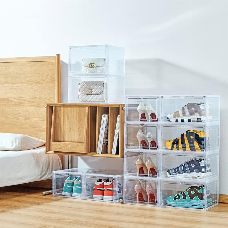 6 Pack Large Drop Front Shoe Boxes with Magnetic Door